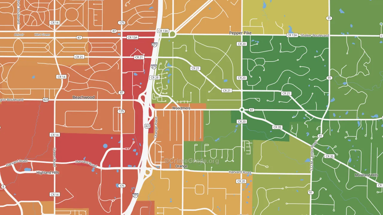 Woodmere, OH Map of Drug-Related Crime Rates