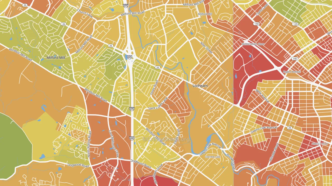 Woodmoor, Lochearn, MD Map of Drug-Related Crime Rates