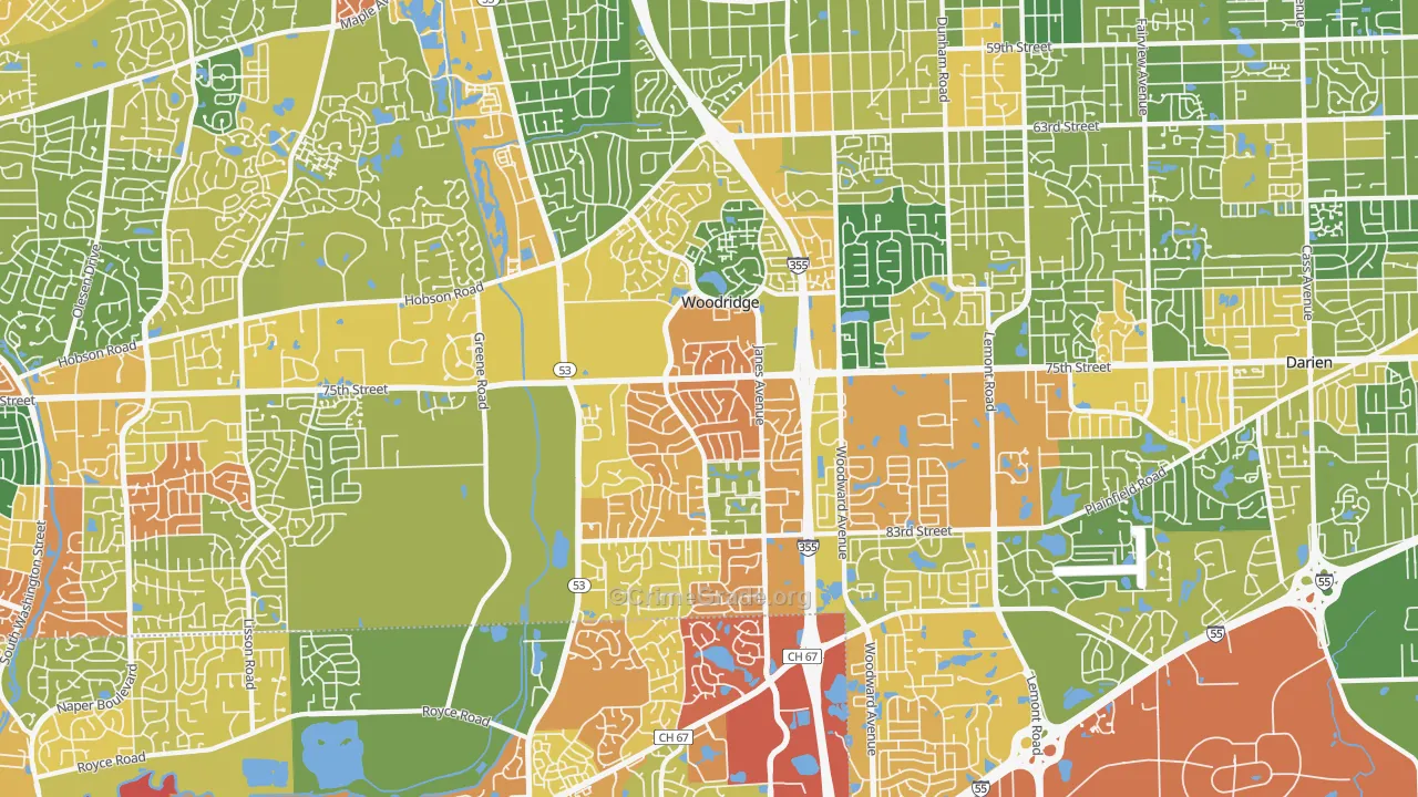 Woodridge, IL Map of Drug-Related Crime Rates