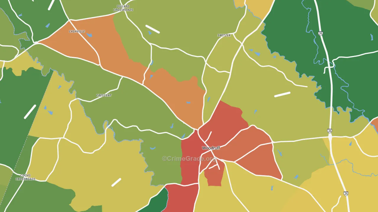 Woodruff, SC Map of Drug-Related Crime Rates