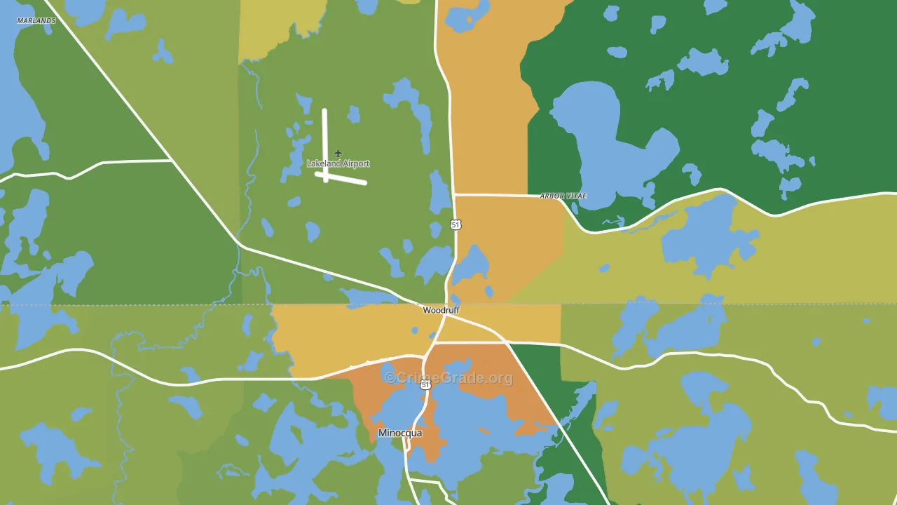 Woodruff, WI Map of Drug-Related Crime Rates