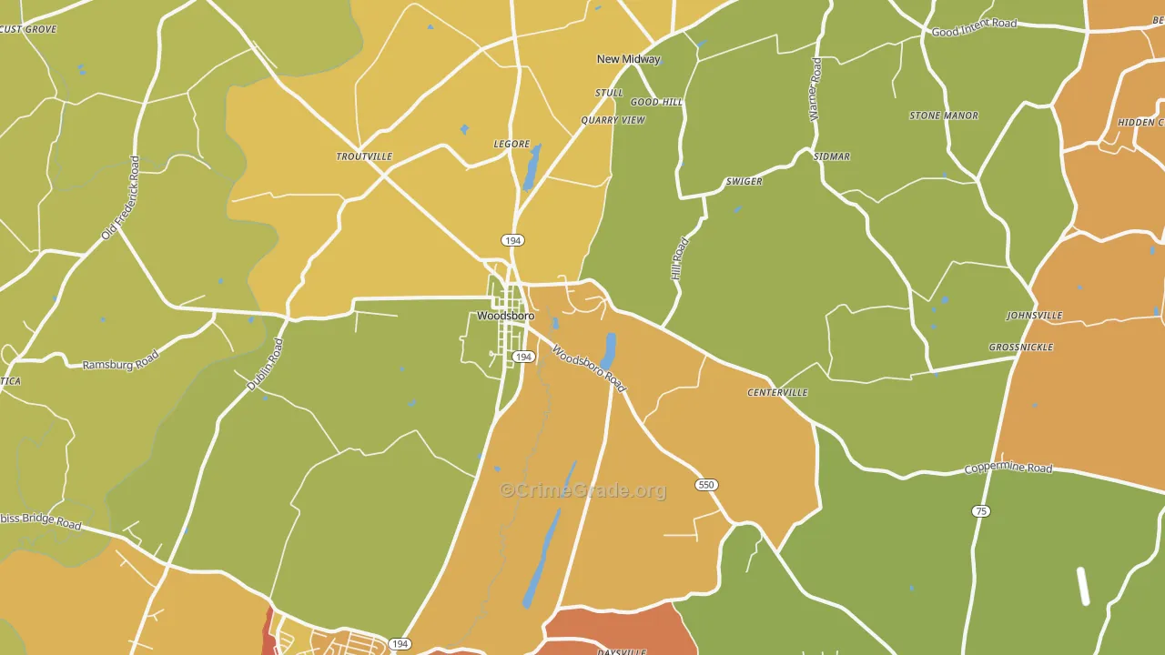 Woodsboro, MD Map of Drug-Related Crime Rates