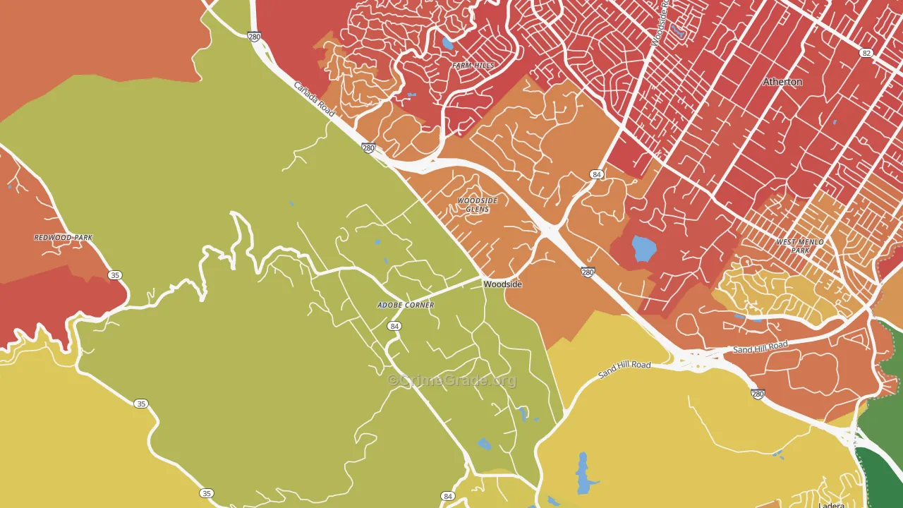 Woodside, CA Map of Drug-Related Crime Rates