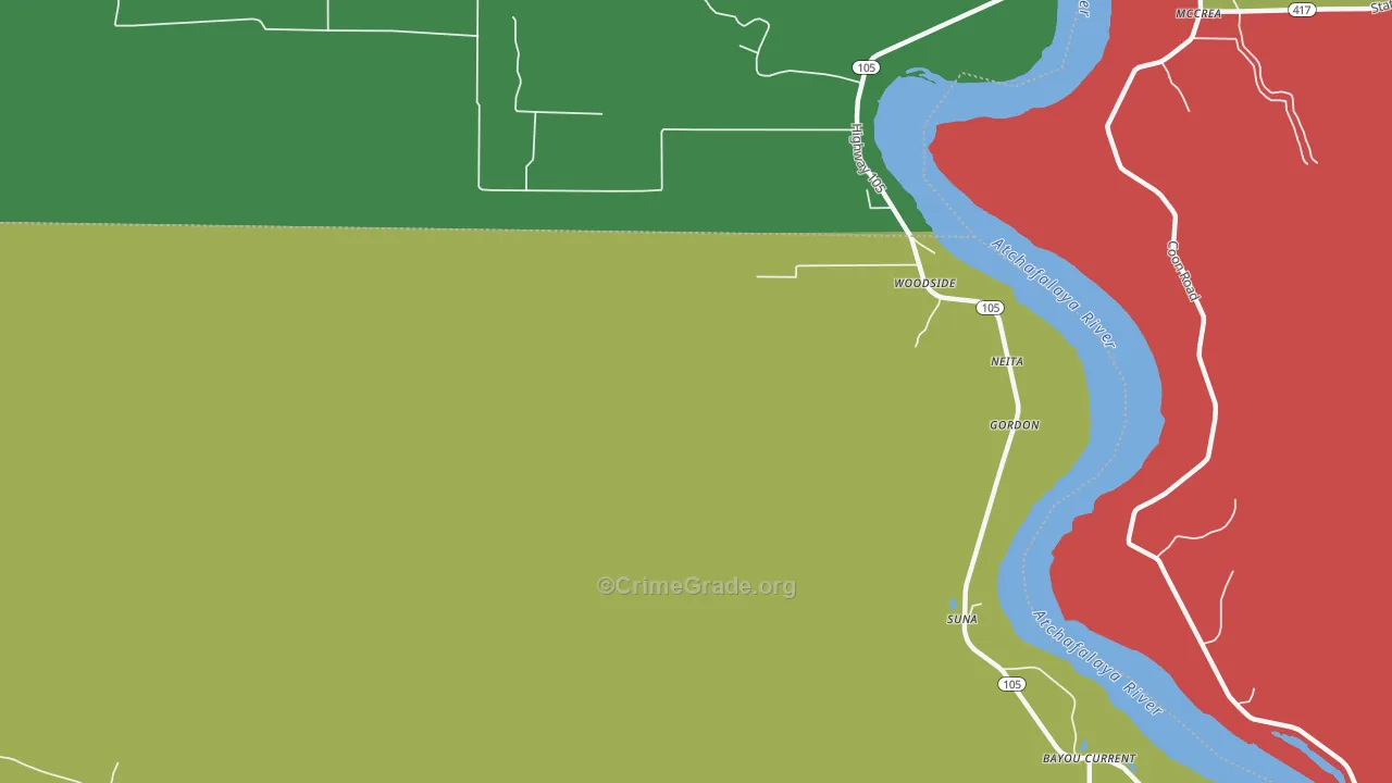 Woodside, LA Map of Drug-Related Crime Rates