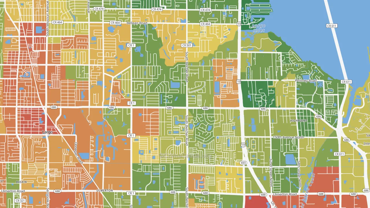 Woodside Village, Largo, FL Map of Drug-Related Crime Rates