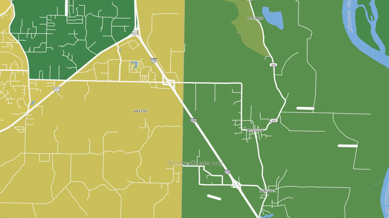 Woodson, AR Map of Drug-Related Crime Rates