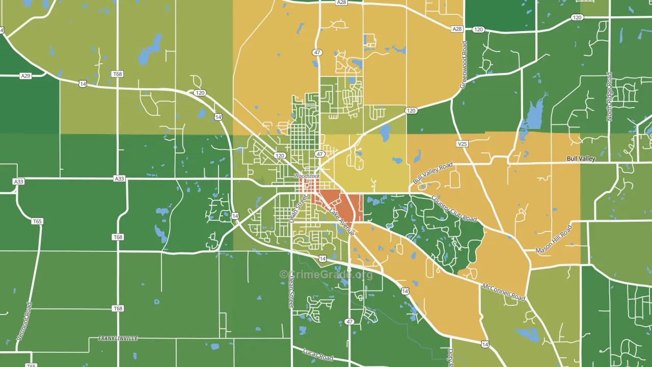 Woodstock, IL Map of Drug-Related Crime Rates