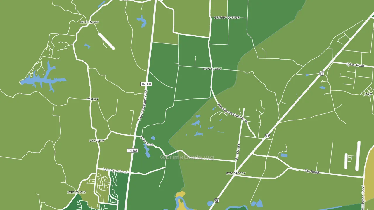 Woodstock, TN Map of Drug-Related Crime Rates