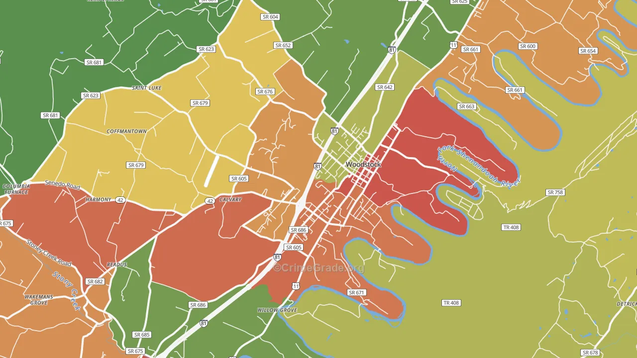 Woodstock, VA Map of Drug-Related Crime Rates