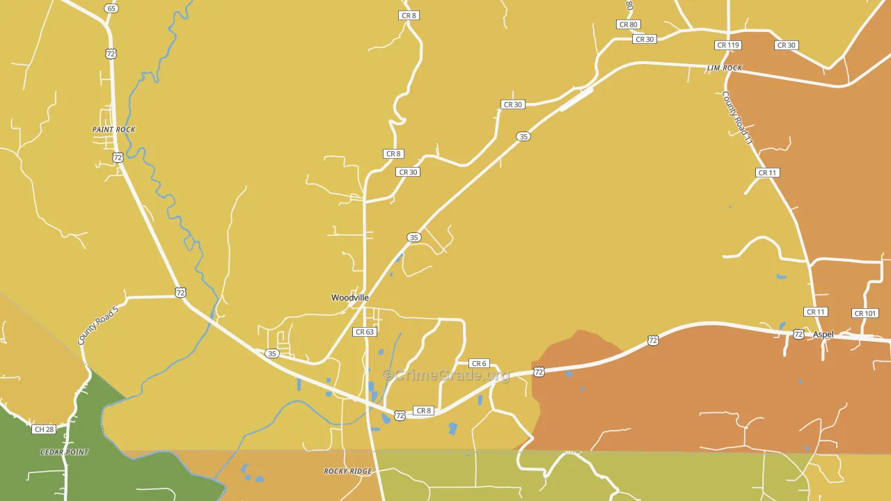 Woodville, AL Map of Drug-Related Crime Rates