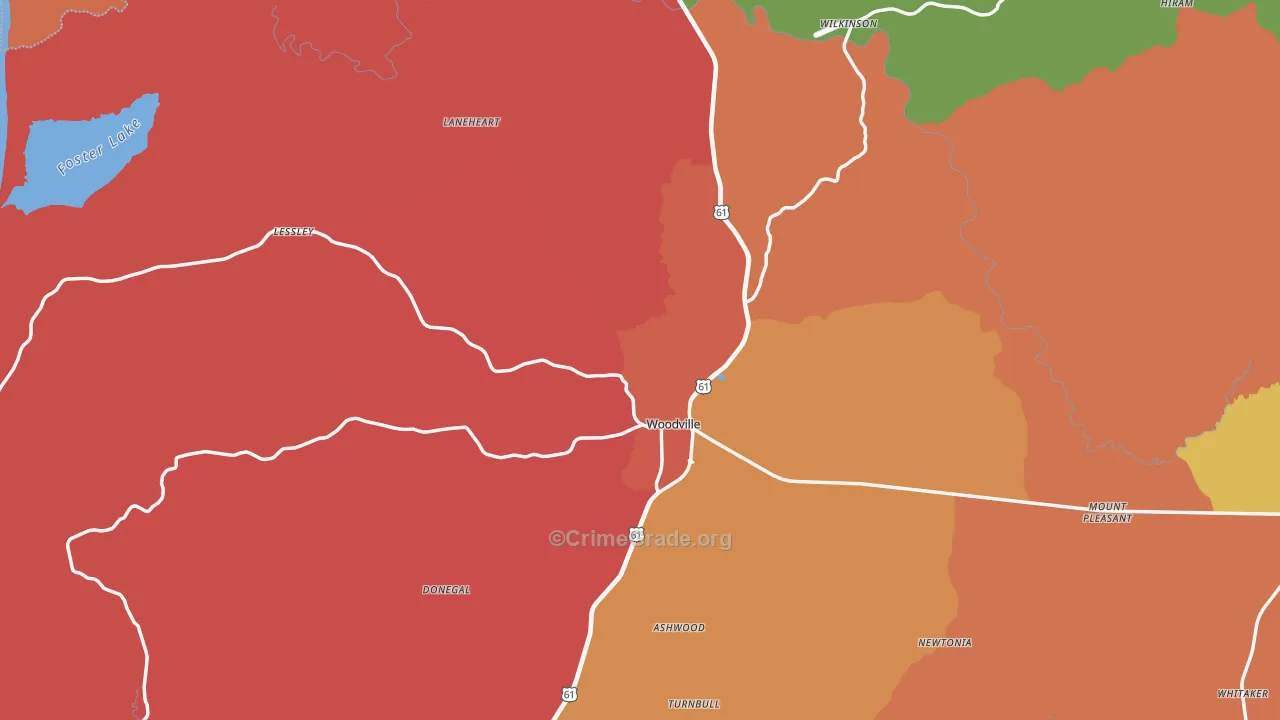 Woodville, MS Map of Drug-Related Crime Rates