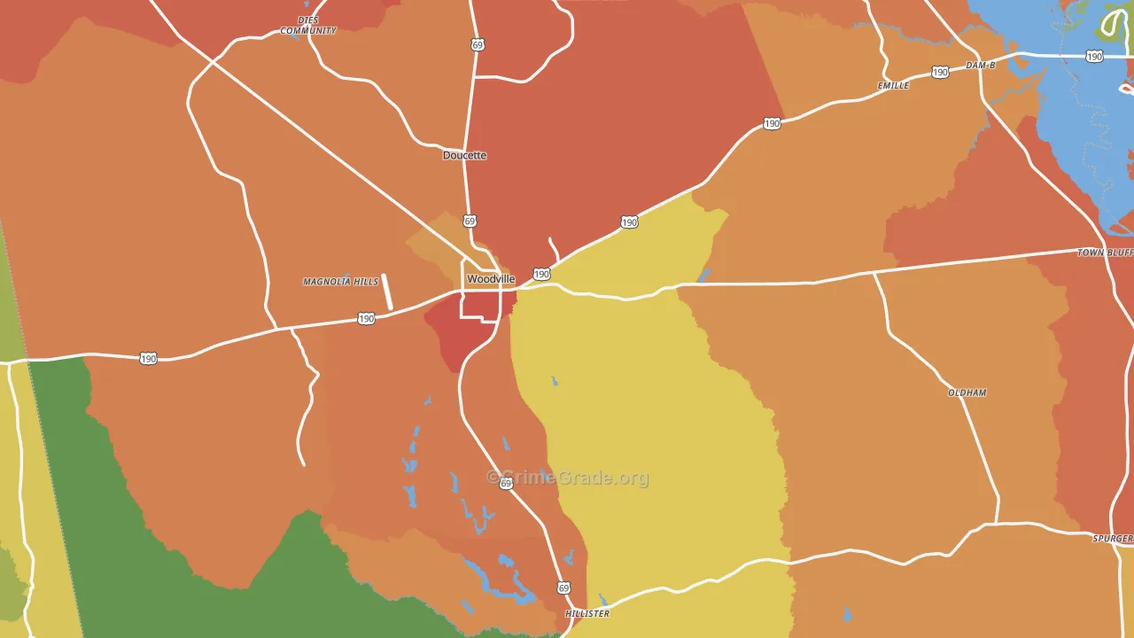 Woodville, TX Map of Drug-Related Crime Rates