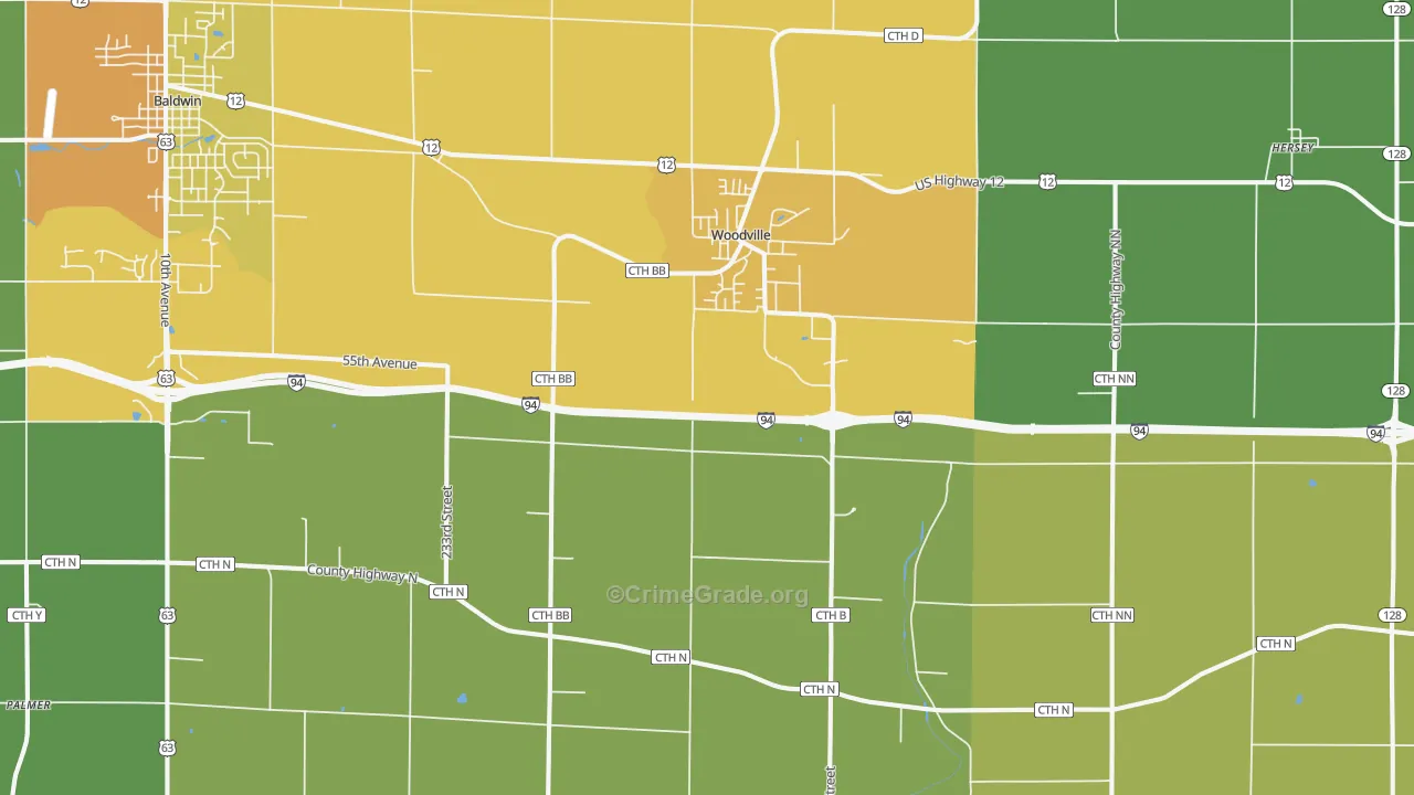 Woodville, WI Map of Drug-Related Crime Rates