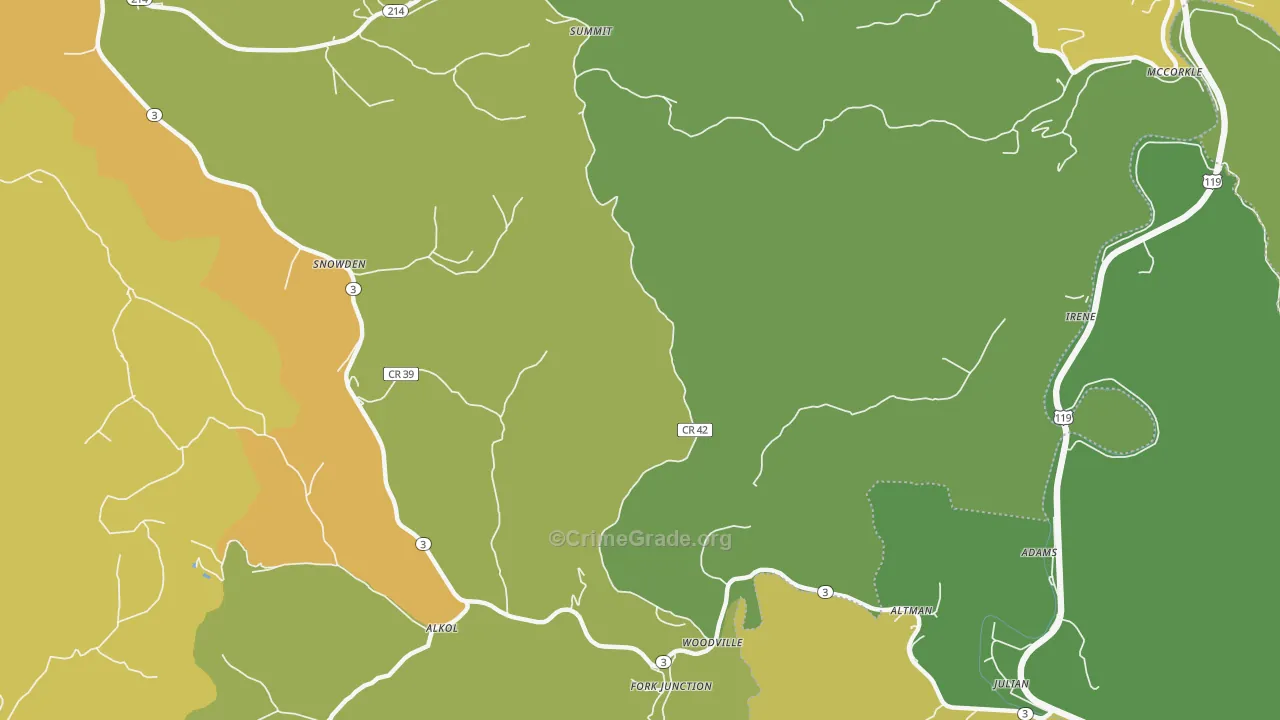Woodville, WV Map of Drug-Related Crime Rates