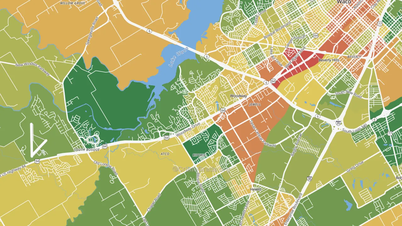 Woodway, TX Map of Drug-Related Crime Rates
