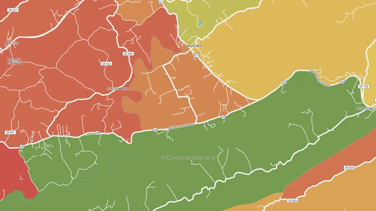 Woodway, VA Map of Drug-Related Crime Rates