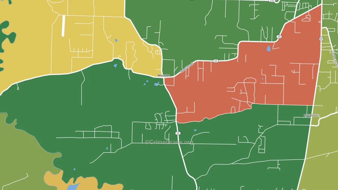 Wooster, AR Map of Drug-Related Crime Rates