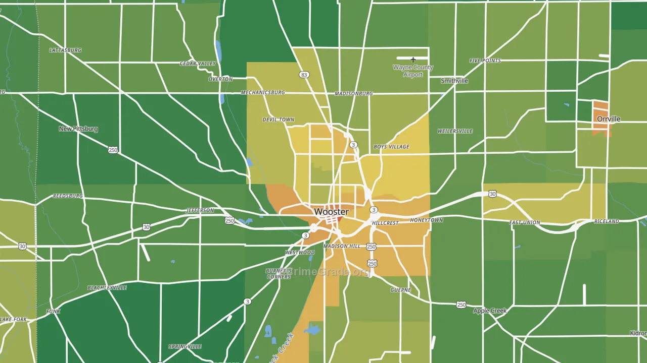 Wooster, OH Map of Drug-Related Crime Rates