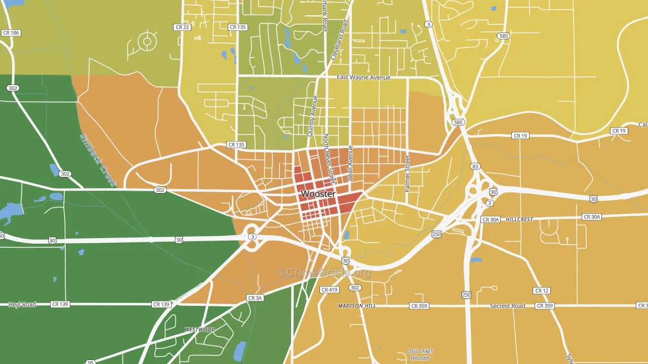 Wooster Public Square Historic District, Wooster, OH Map of Drug-Related Crime Rates