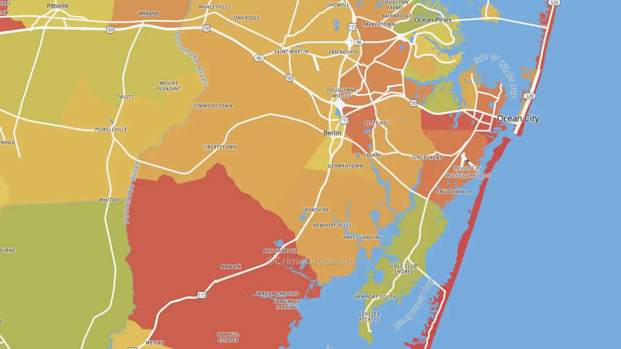 Worcester County, MD Map of Drug-Related Crime Rates