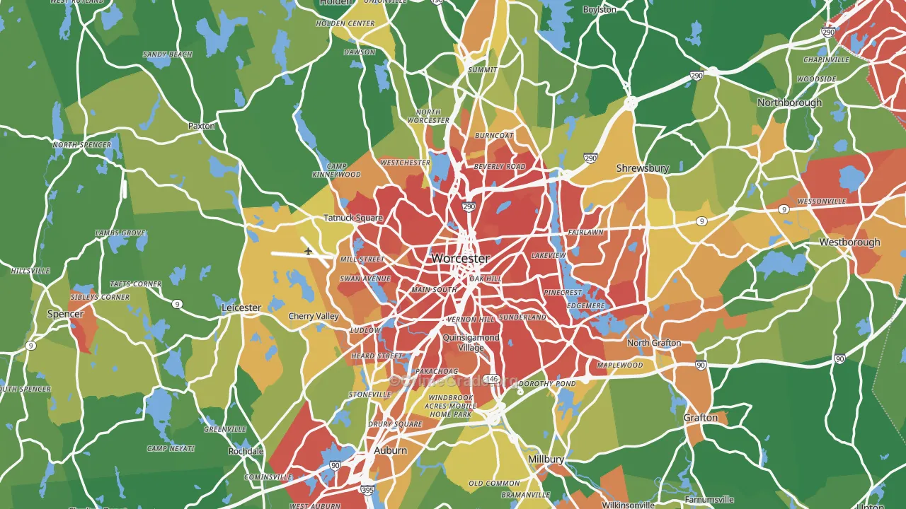 Worcester, MA Map of Drug-Related Crime Rates