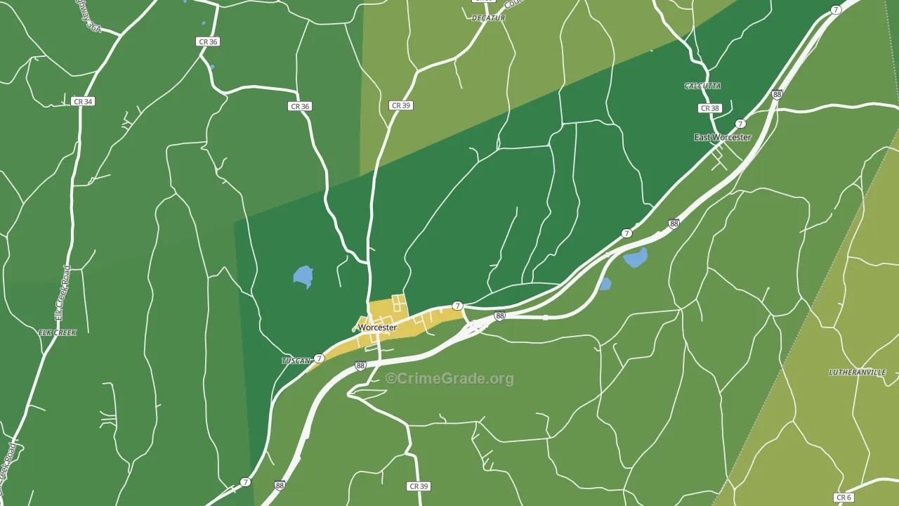 Worcester, NY Map of Drug-Related Crime Rates