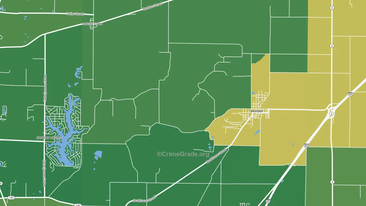 Worden, IL Map of Drug-Related Crime Rates