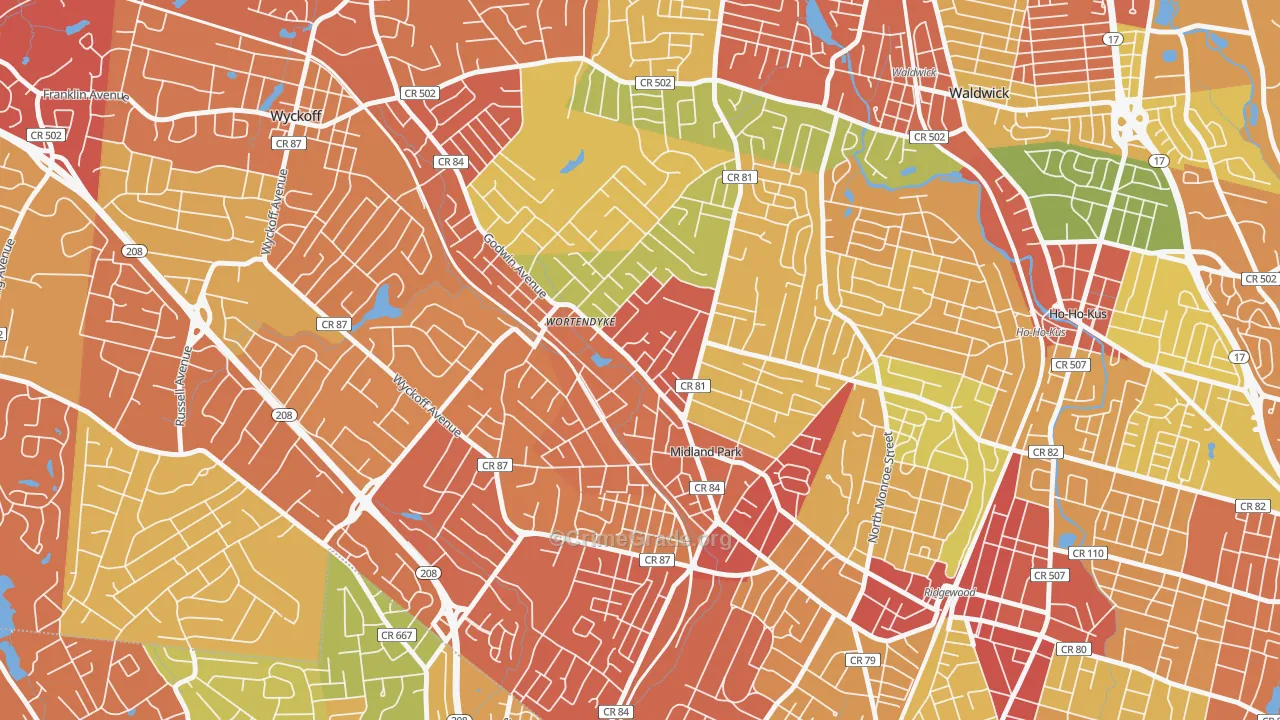 Wortendyke, Midland Park, NJ Map of Drug-Related Crime Rates