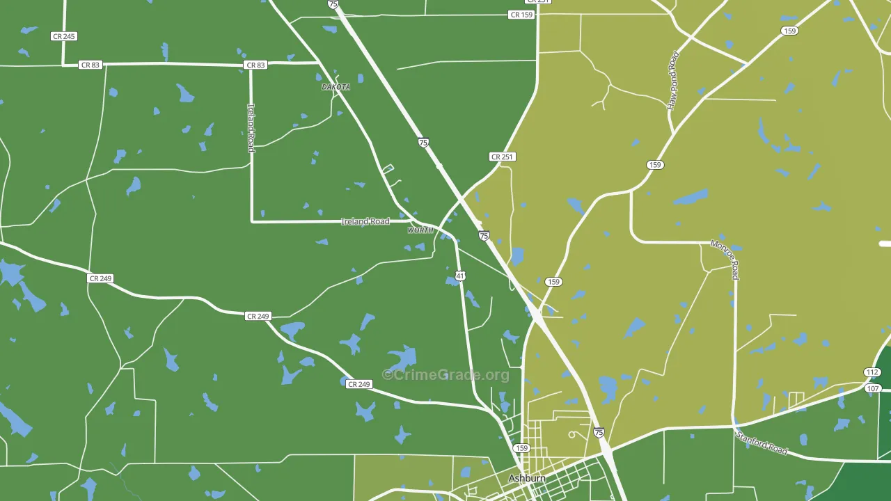 Worth, GA Map of Drug-Related Crime Rates