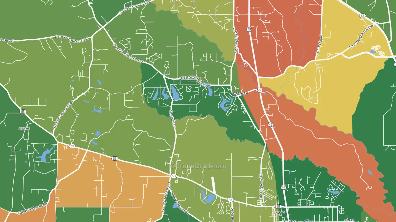 Wortham, MS Map of Drug-Related Crime Rates