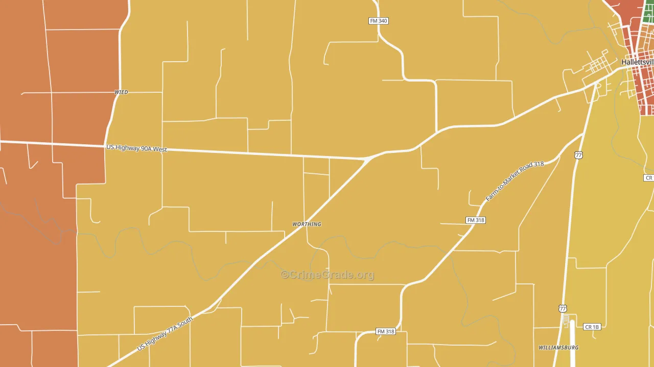 Worthing, TX Map of Drug-Related Crime Rates