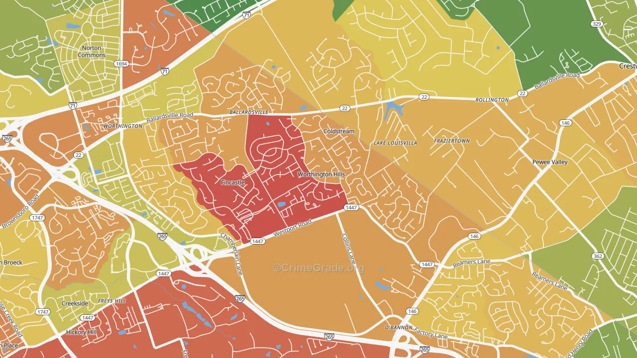 Worthington Hills, KY Map of Drug-Related Crime Rates