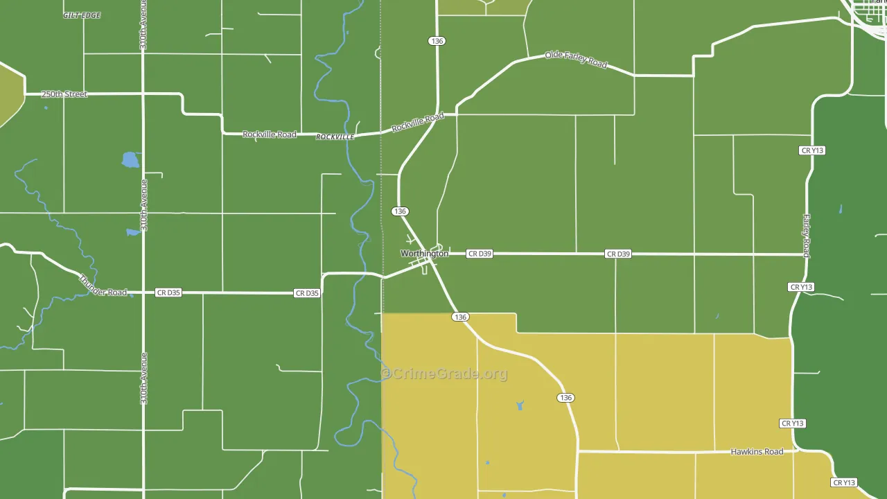 Worthington, IA Map of Drug-Related Crime Rates