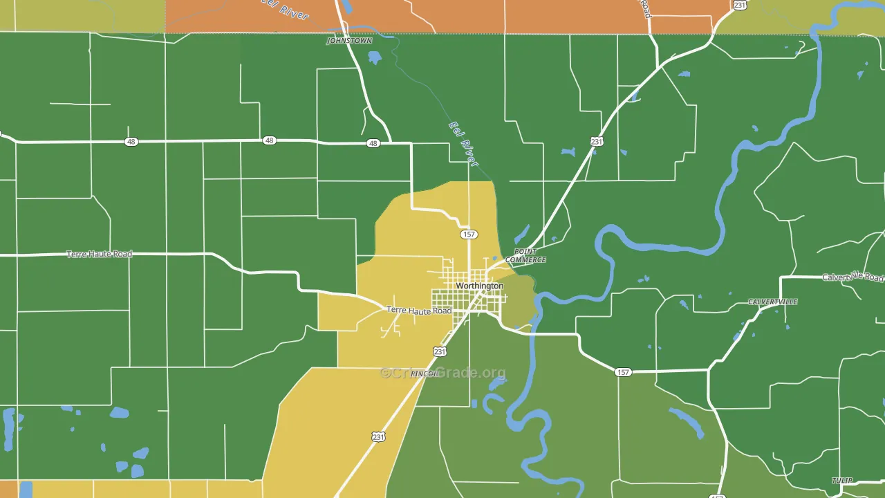 Worthington, IN Map of Drug-Related Crime Rates