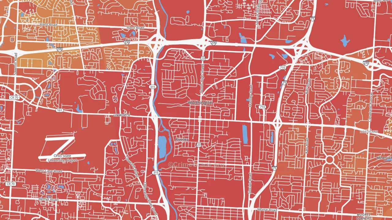 Worthington, OH Map of Drug-Related Crime Rates