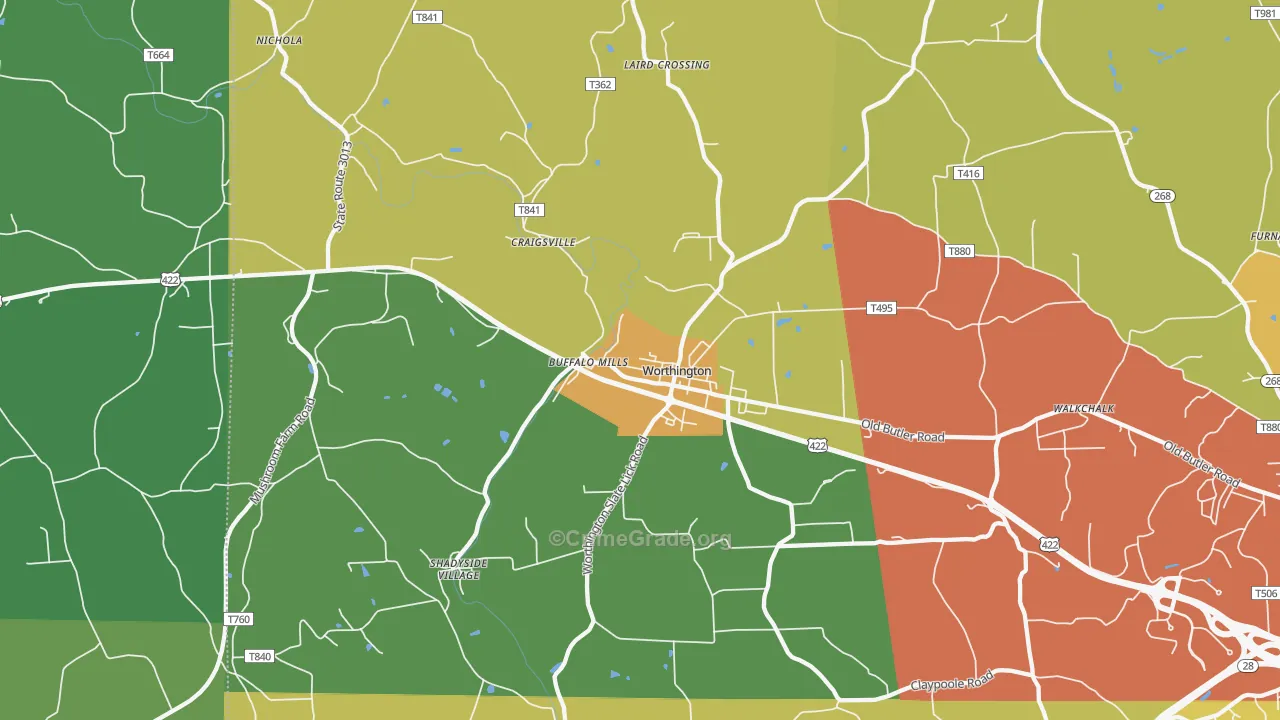 Worthington, PA Map of Drug-Related Crime Rates