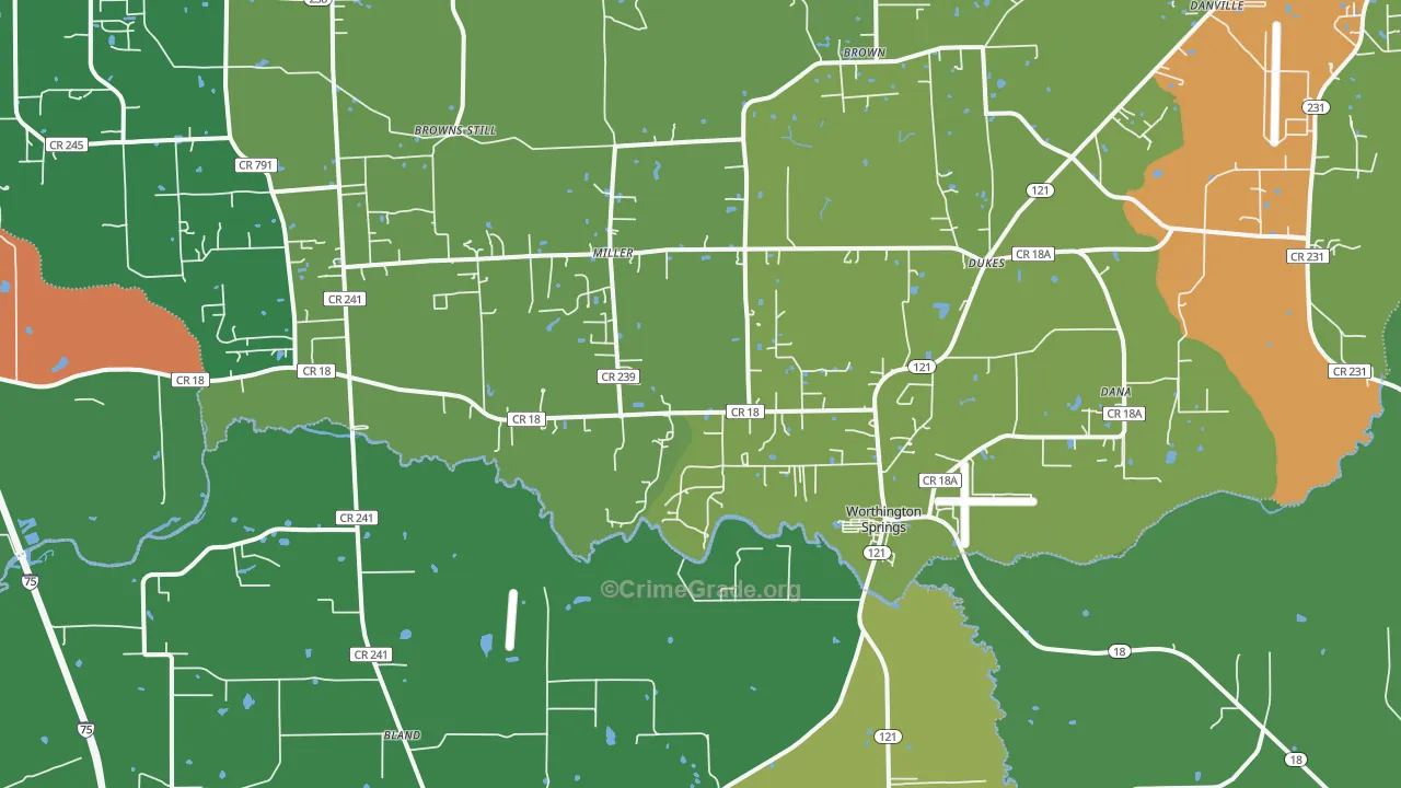 Worthington Springs, FL Map of Drug-Related Crime Rates