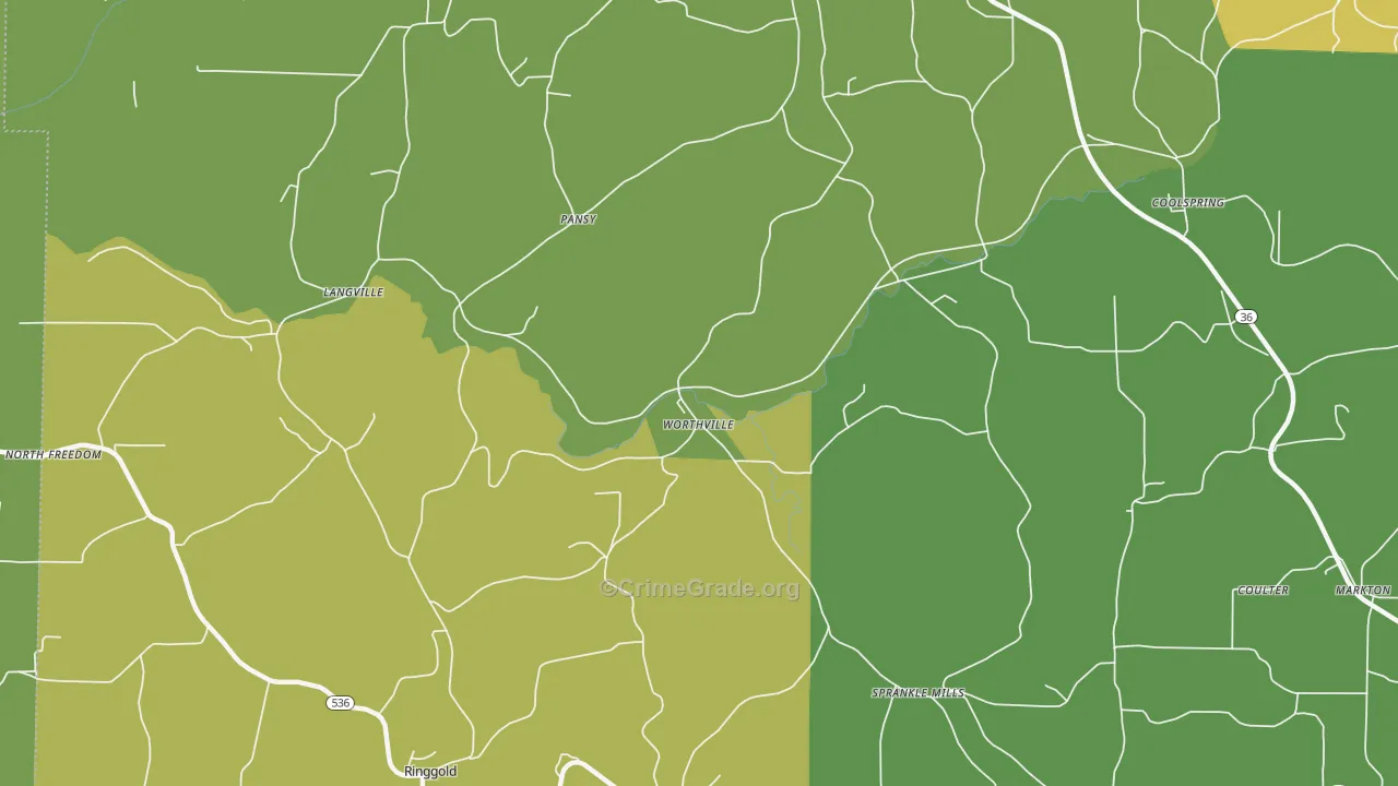Worthville, PA Map of Drug-Related Crime Rates
