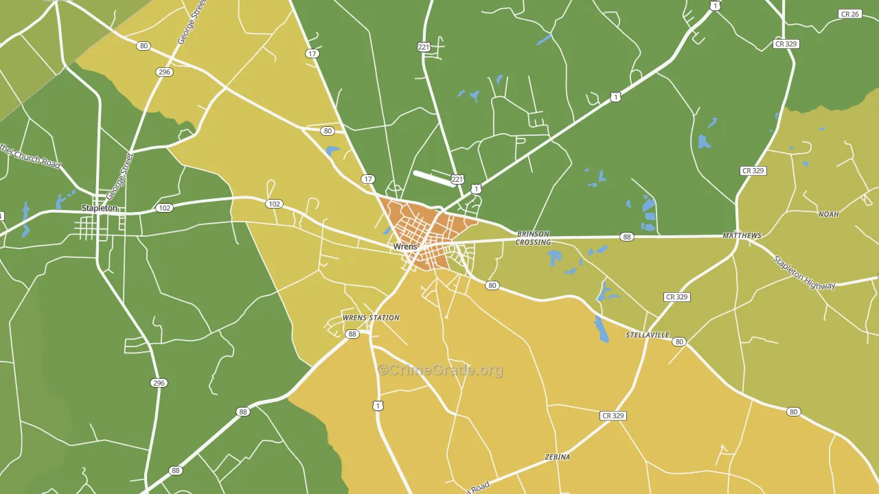 Wrens, GA Map of Drug-Related Crime Rates