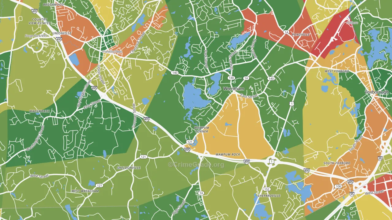 Wrentham, MA Map of Drug-Related Crime Rates
