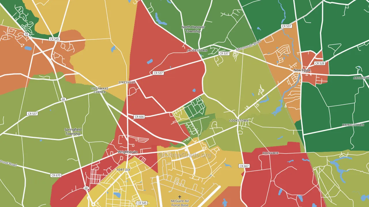Wrightstown, NJ Map of Drug-Related Crime Rates