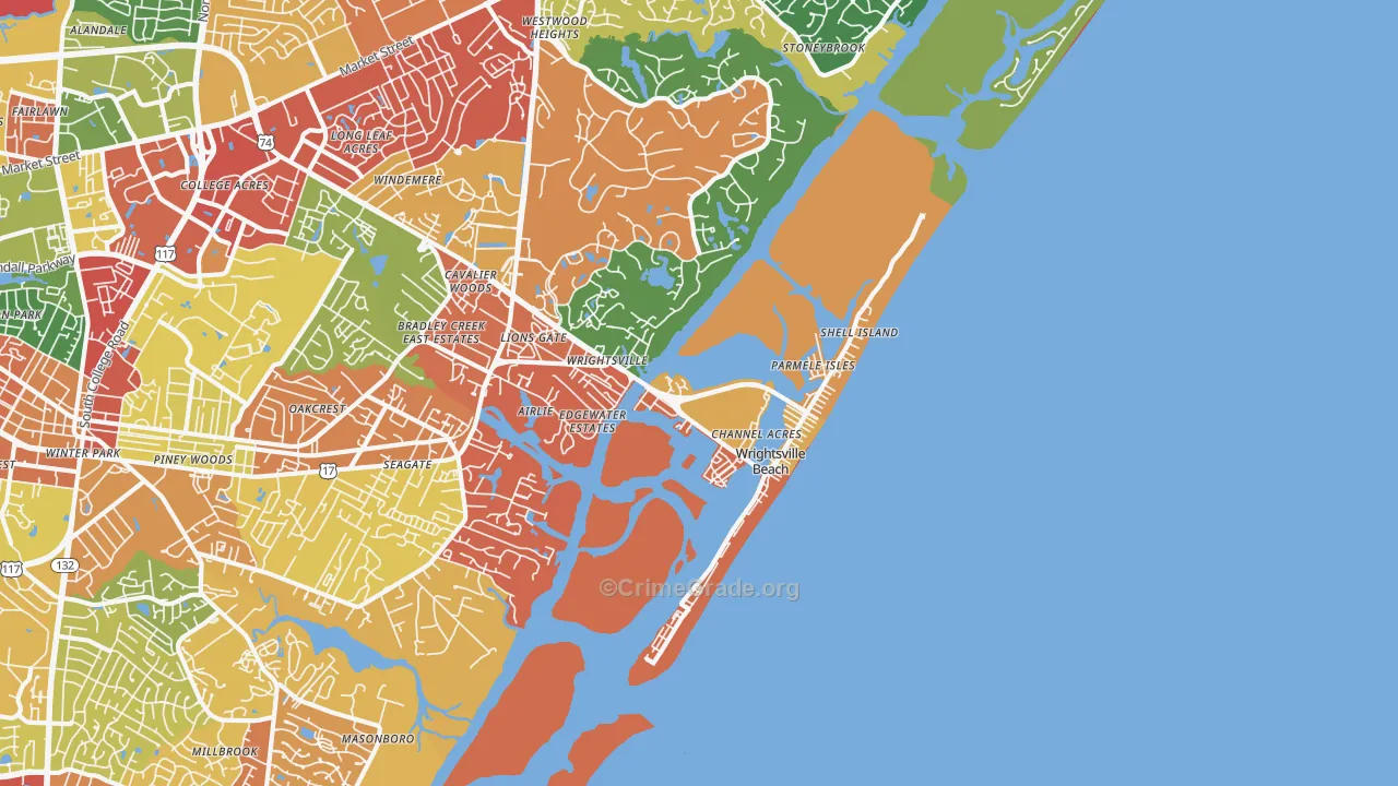 Wrightsville Beach, NC Map of Drug-Related Crime Rates