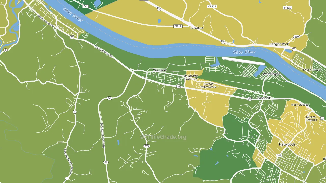 Wurtland, KY Map of Drug-Related Crime Rates