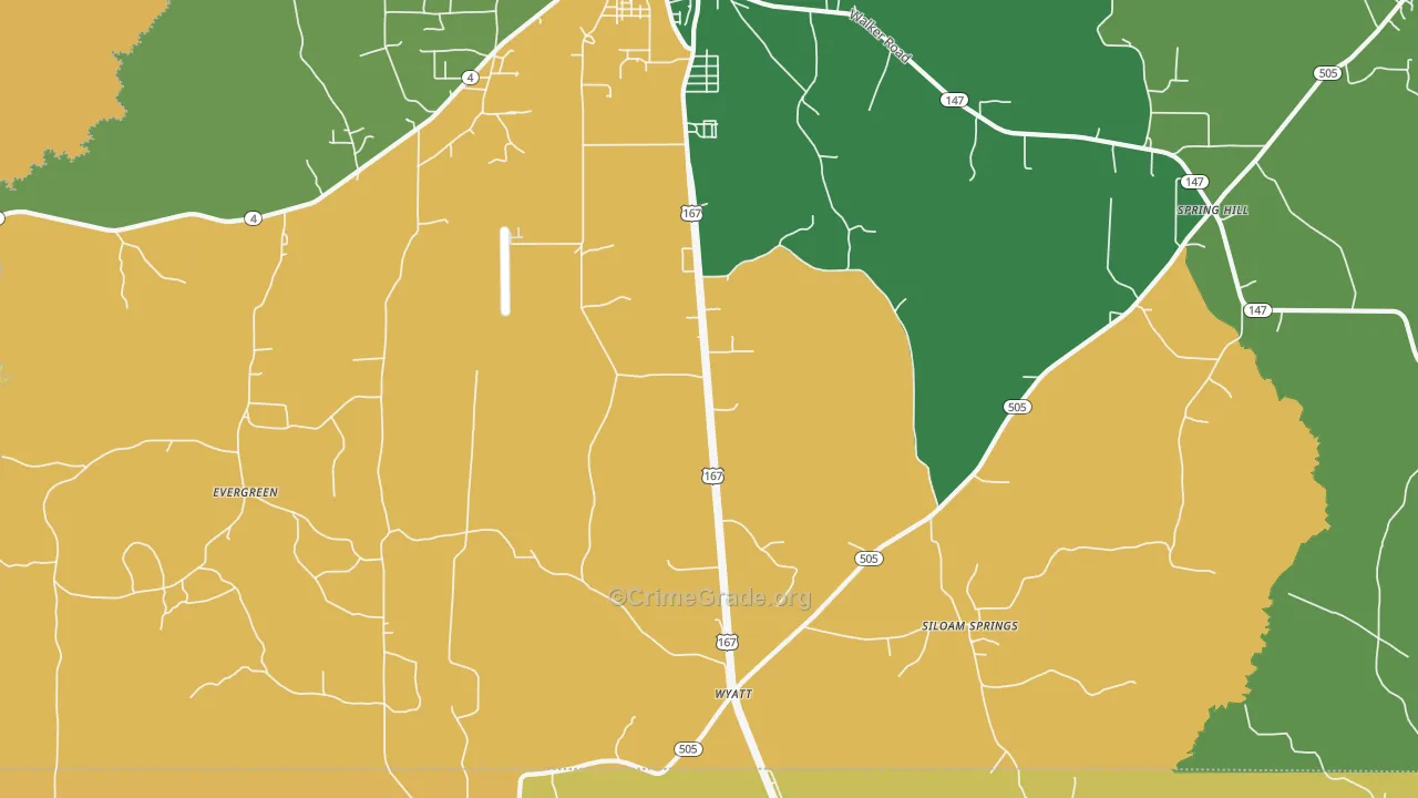 Wyatt, LA Map of Drug-Related Crime Rates
