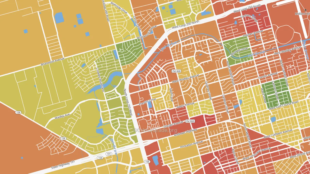 Wydewood Estates, Midland, TX Map of Drug-Related Crime Rates