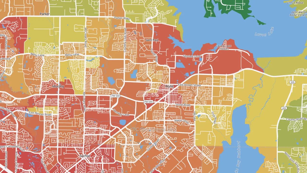Wylie, TX Map of Drug-Related Crime Rates