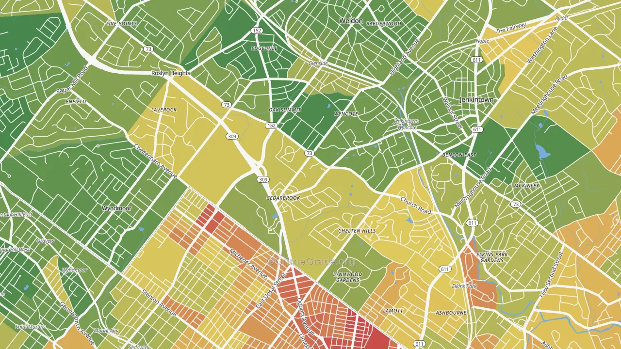 Wyncote, PA Map of Drug-Related Crime Rates