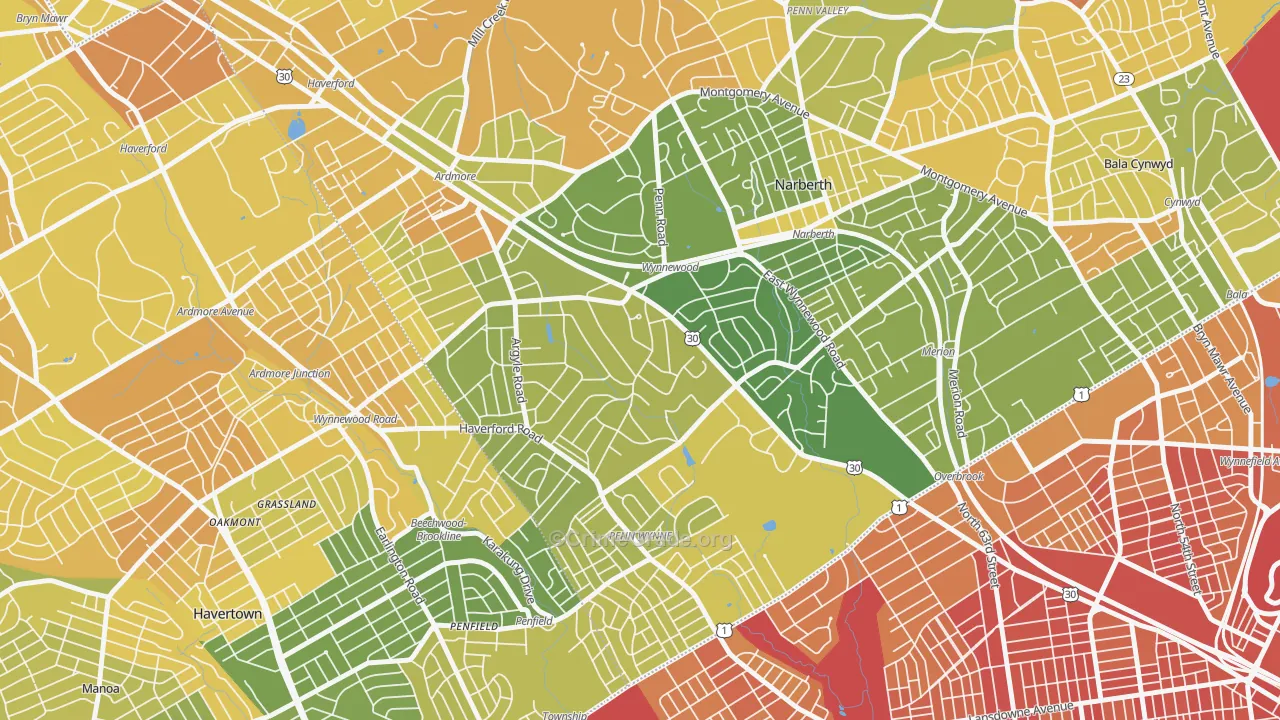 Wynnewood, PA Map of Drug-Related Crime Rates