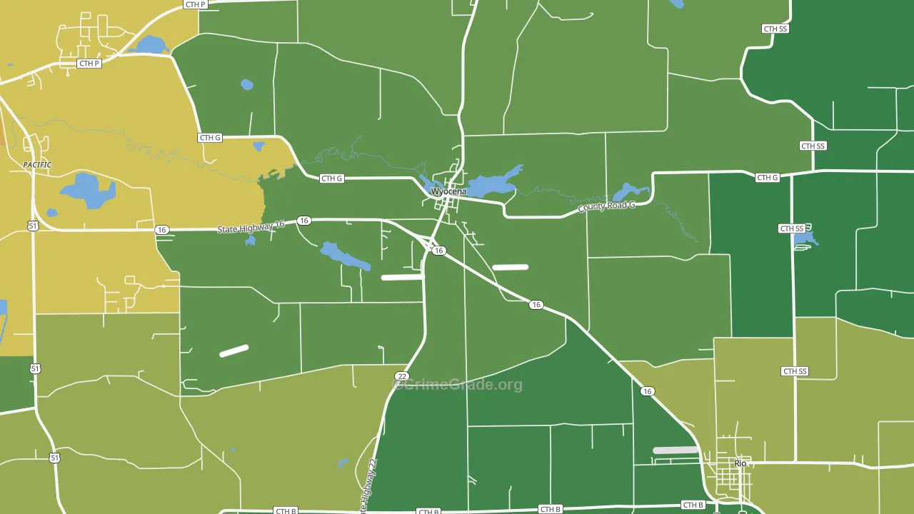 Wyocena, WI Map of Drug-Related Crime Rates