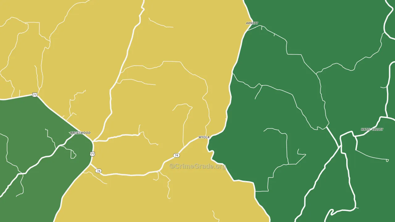 Wyola, AR Map of Drug-Related Crime Rates